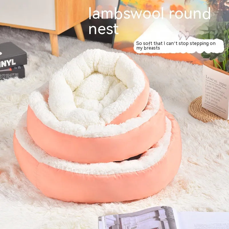 Round Lamb Wool Dog Bed – Soft & Cosy